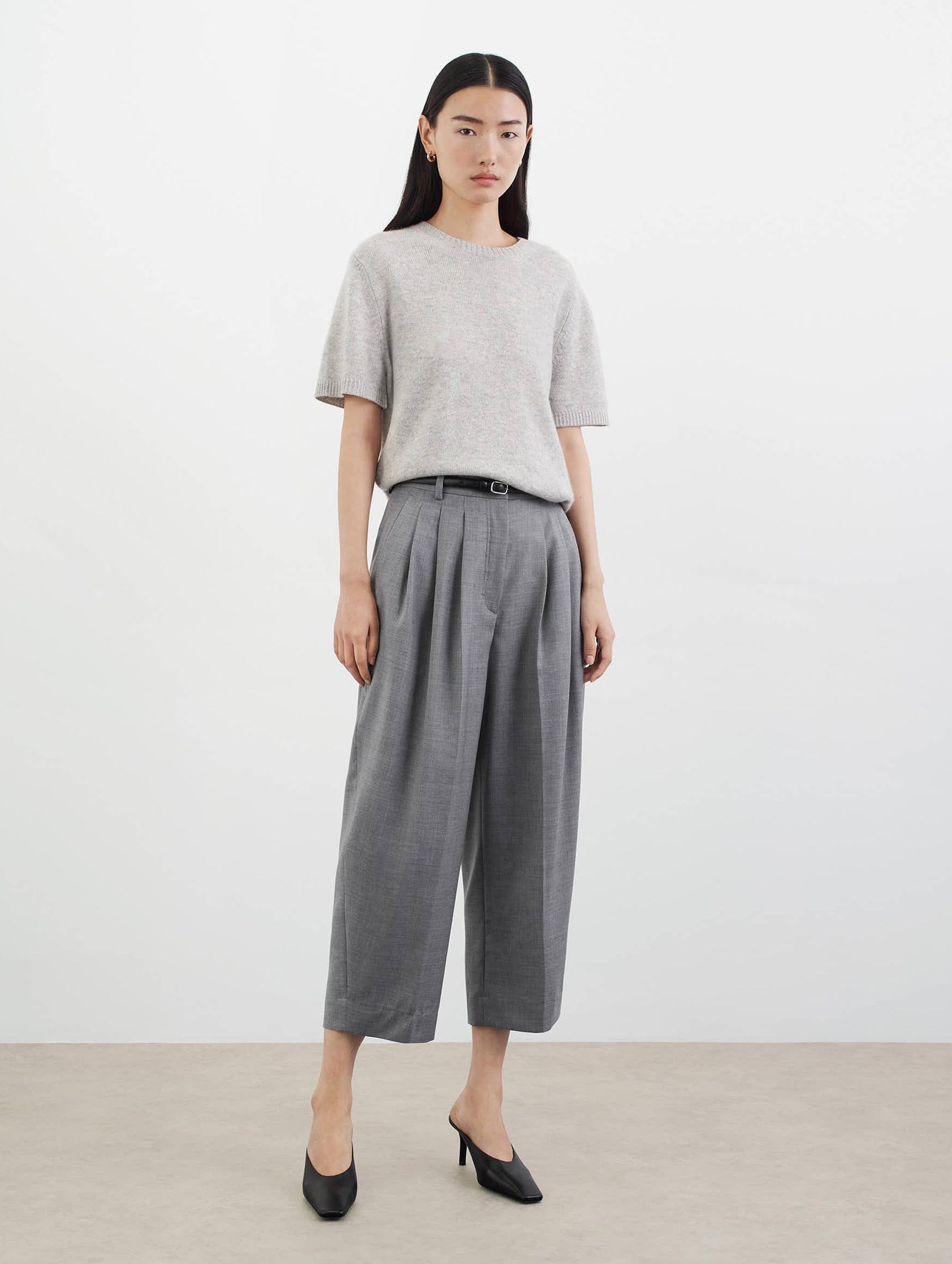 Chunky Cashmere T-Shirt in Light Grey