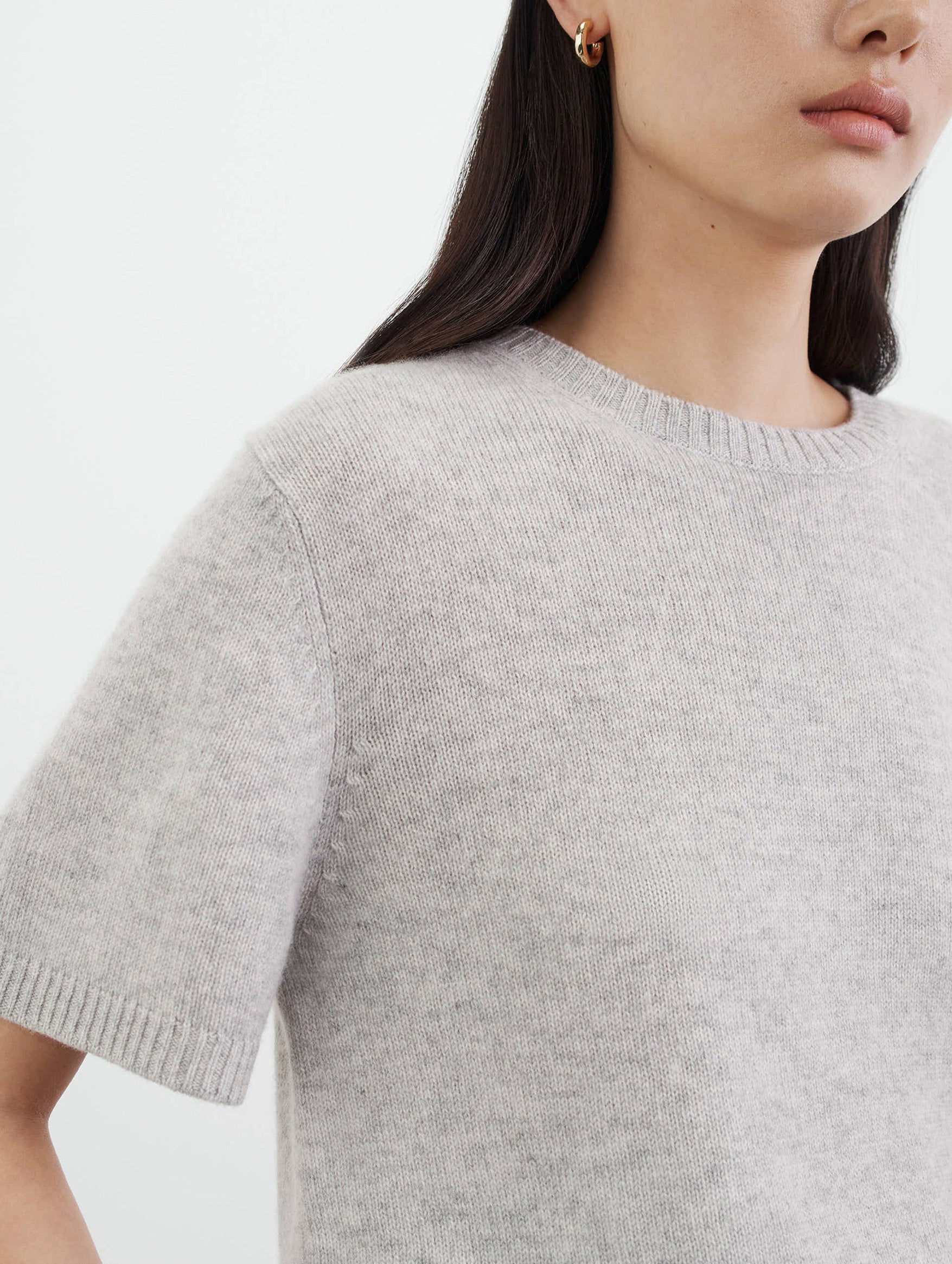 Chunky Cashmere T-Shirt in Light Grey