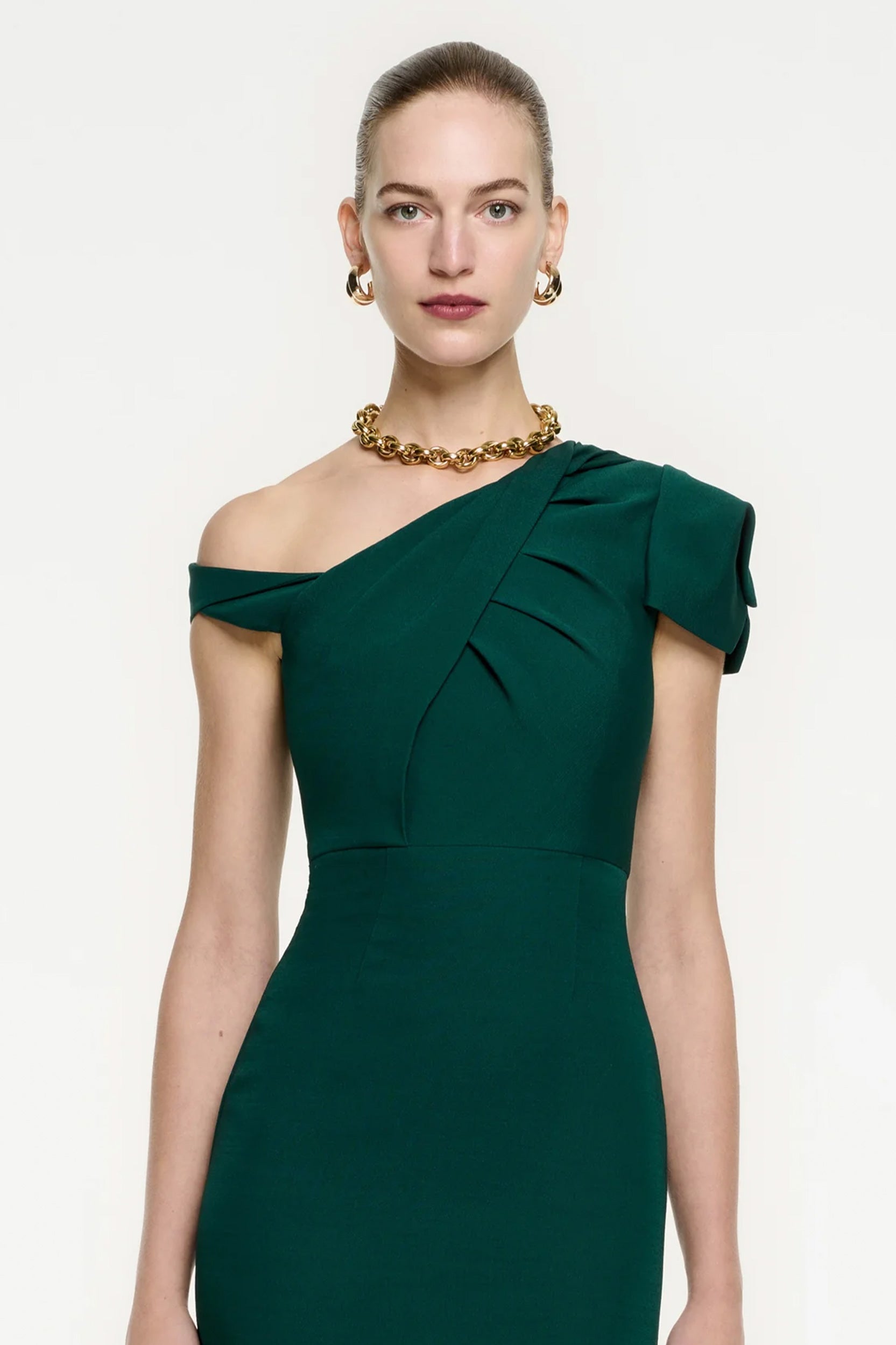 Asymmetric Wool Silk Midi Dress in Green