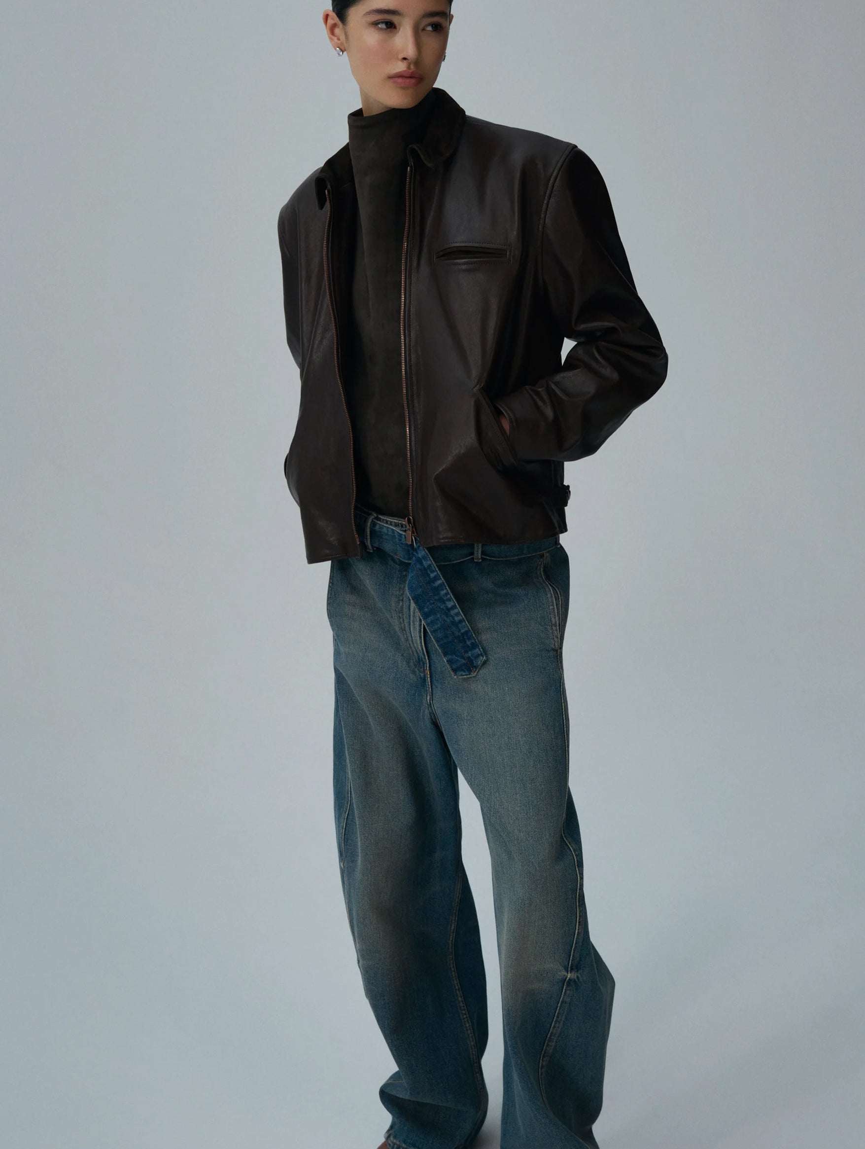 Belted Loose Leg Denim in Vintage Blue