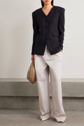 Tibi Boiled Wool Fitted Blazer in Midnight