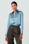With Nothing Underneath The Boyfriend Silk Shirt in Slate Blue