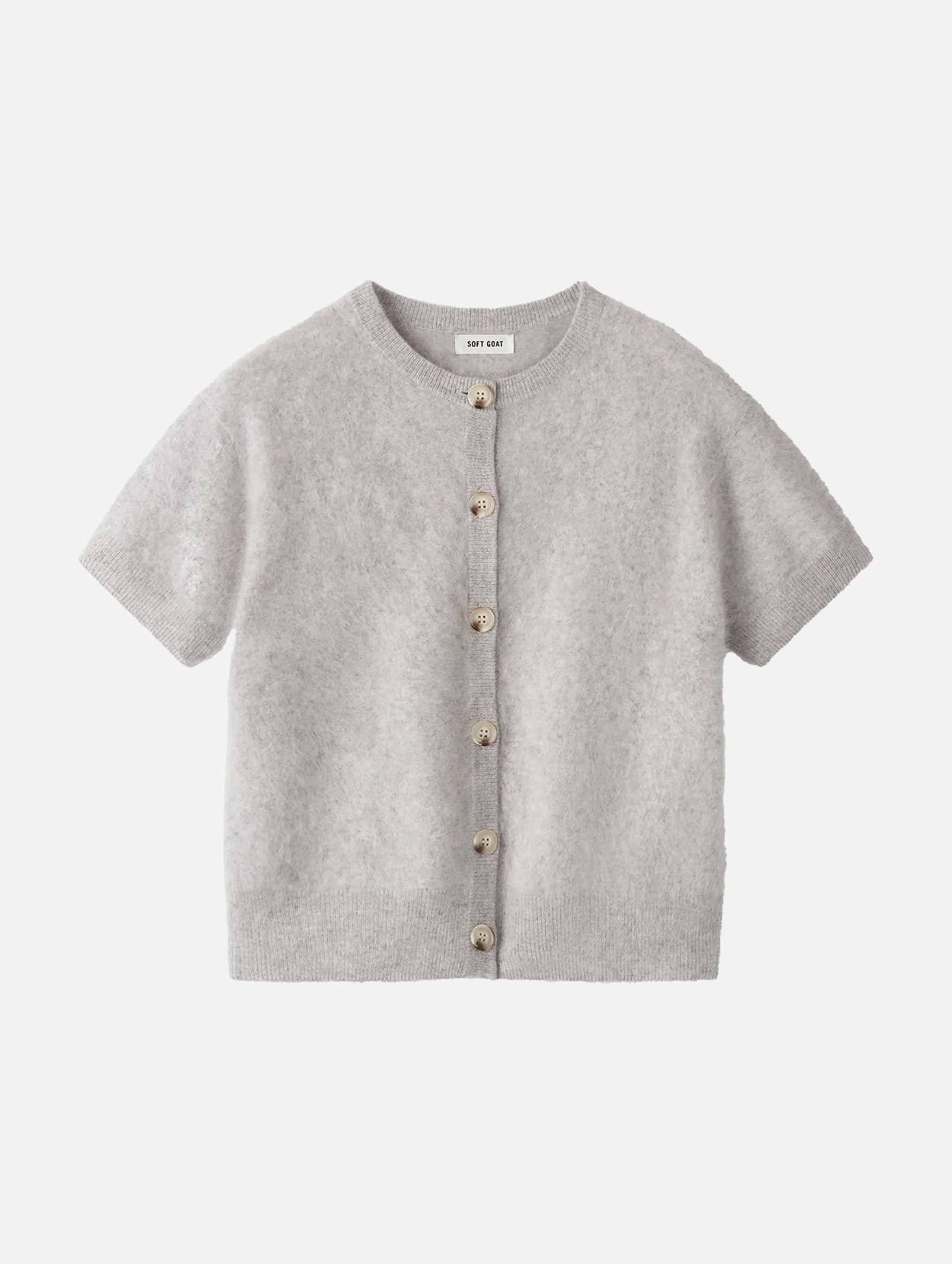 Brushed Cashmere Short Sleeve Cardigan in Grey