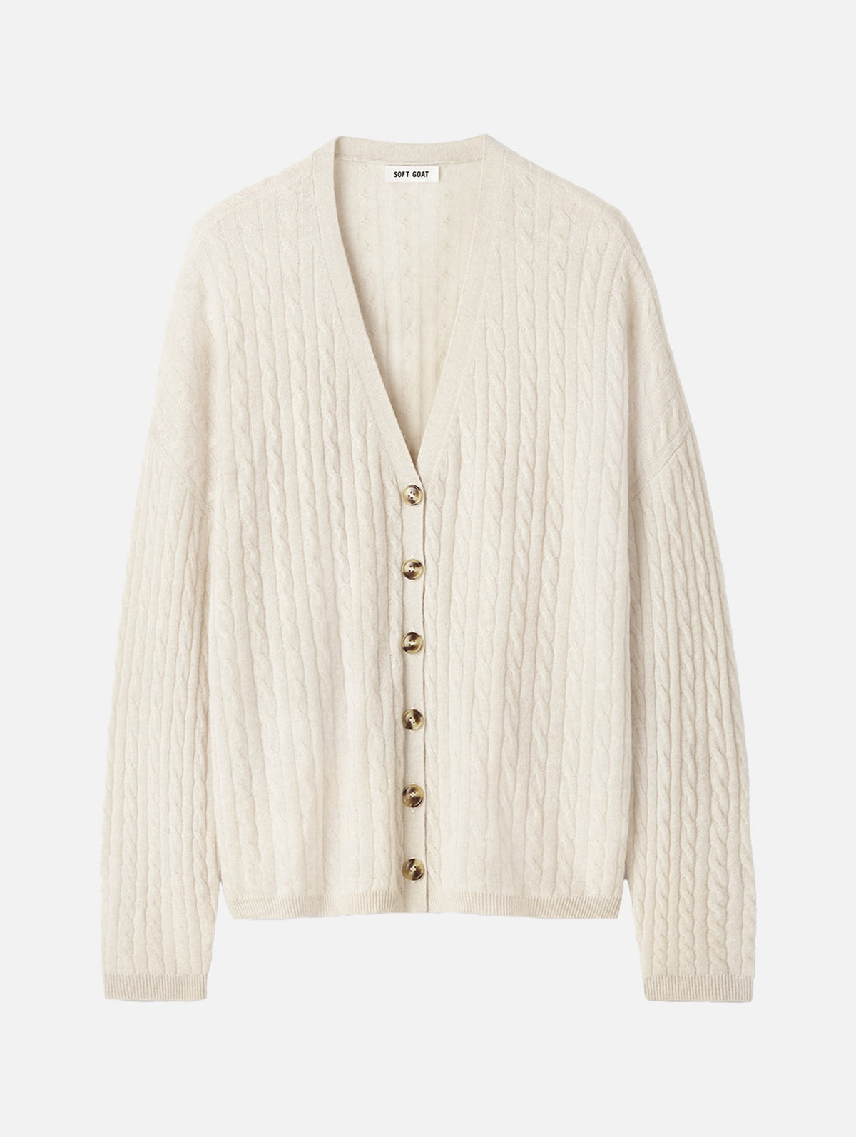 Cable Knit Cashmere Cardigan in Light Wheat