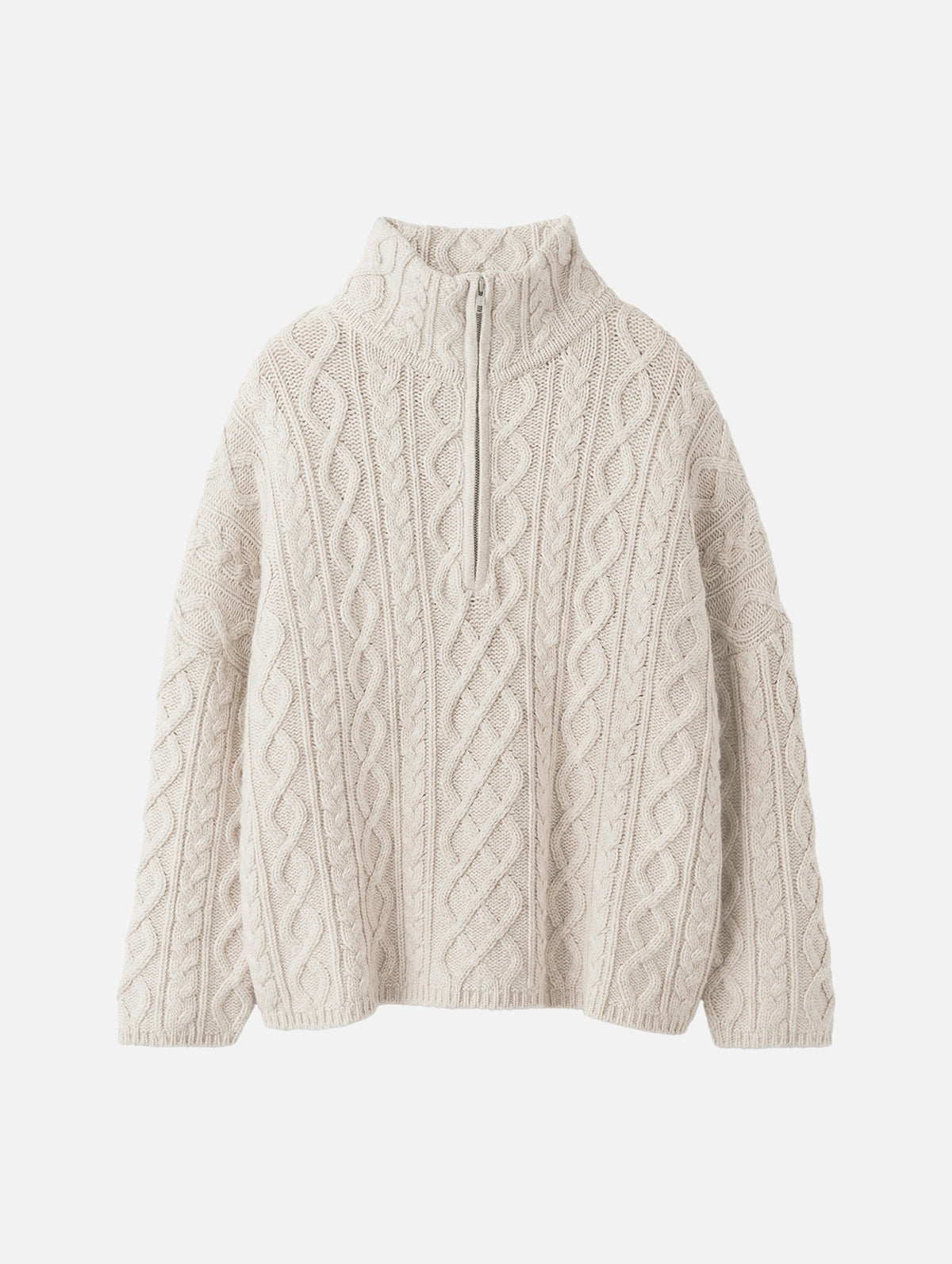 Chunky Cable Knit Zip in Light Hay