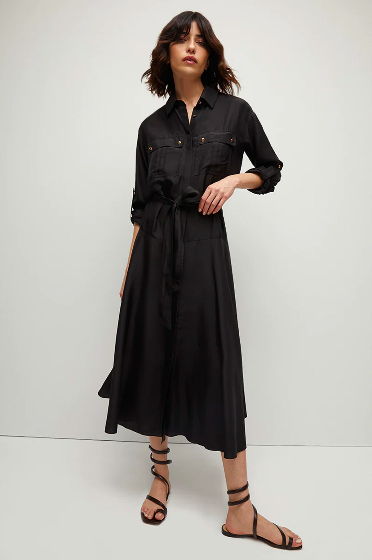 Camille Silk Shirtdress in Black
