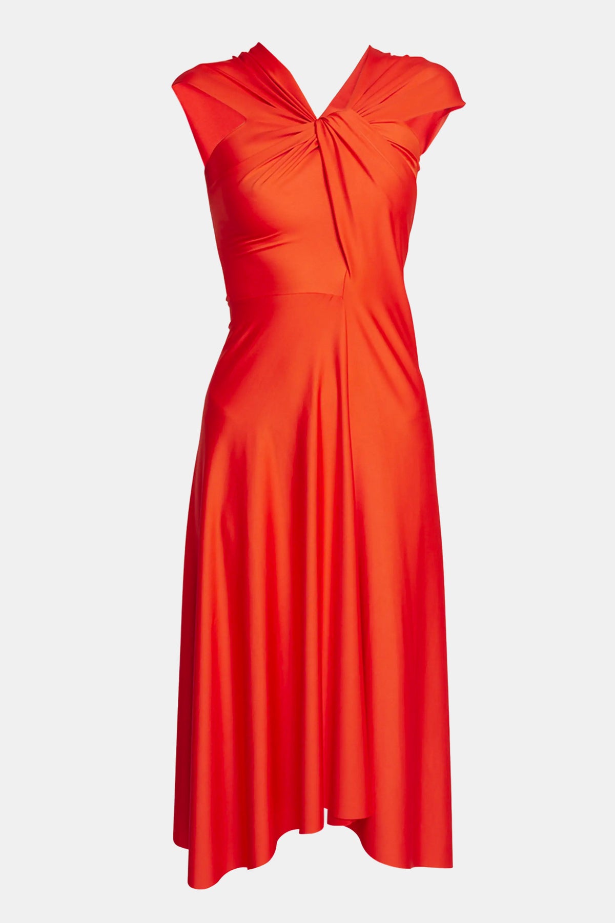 Cap Sleeve Draped Dress in Red