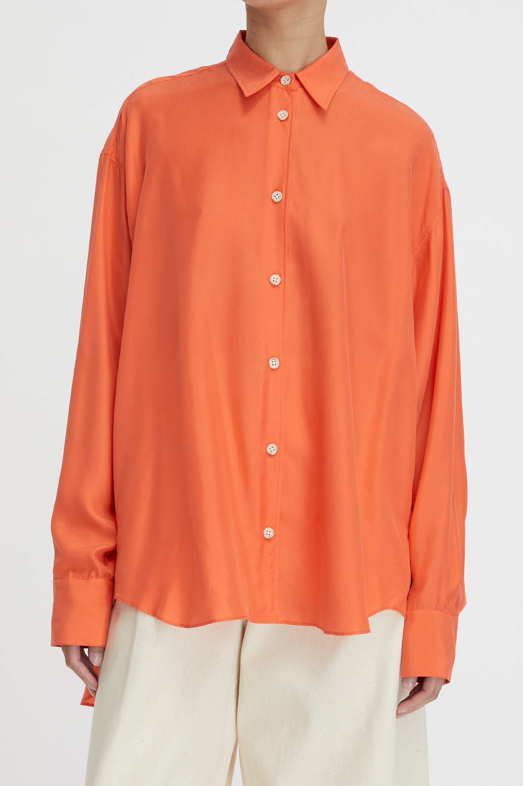 Chelsea Relaxed Silk Shirt in Vermilion