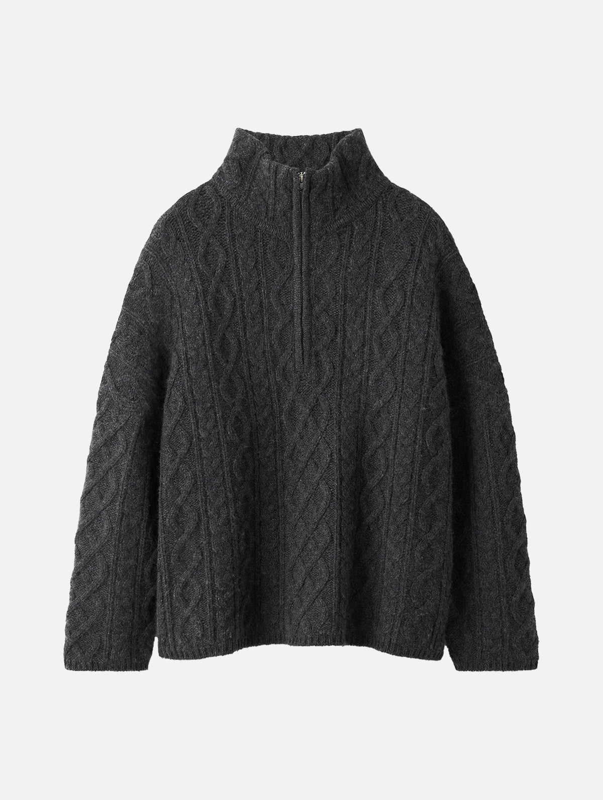 Chunky Cable Knit Zip in Charcoal