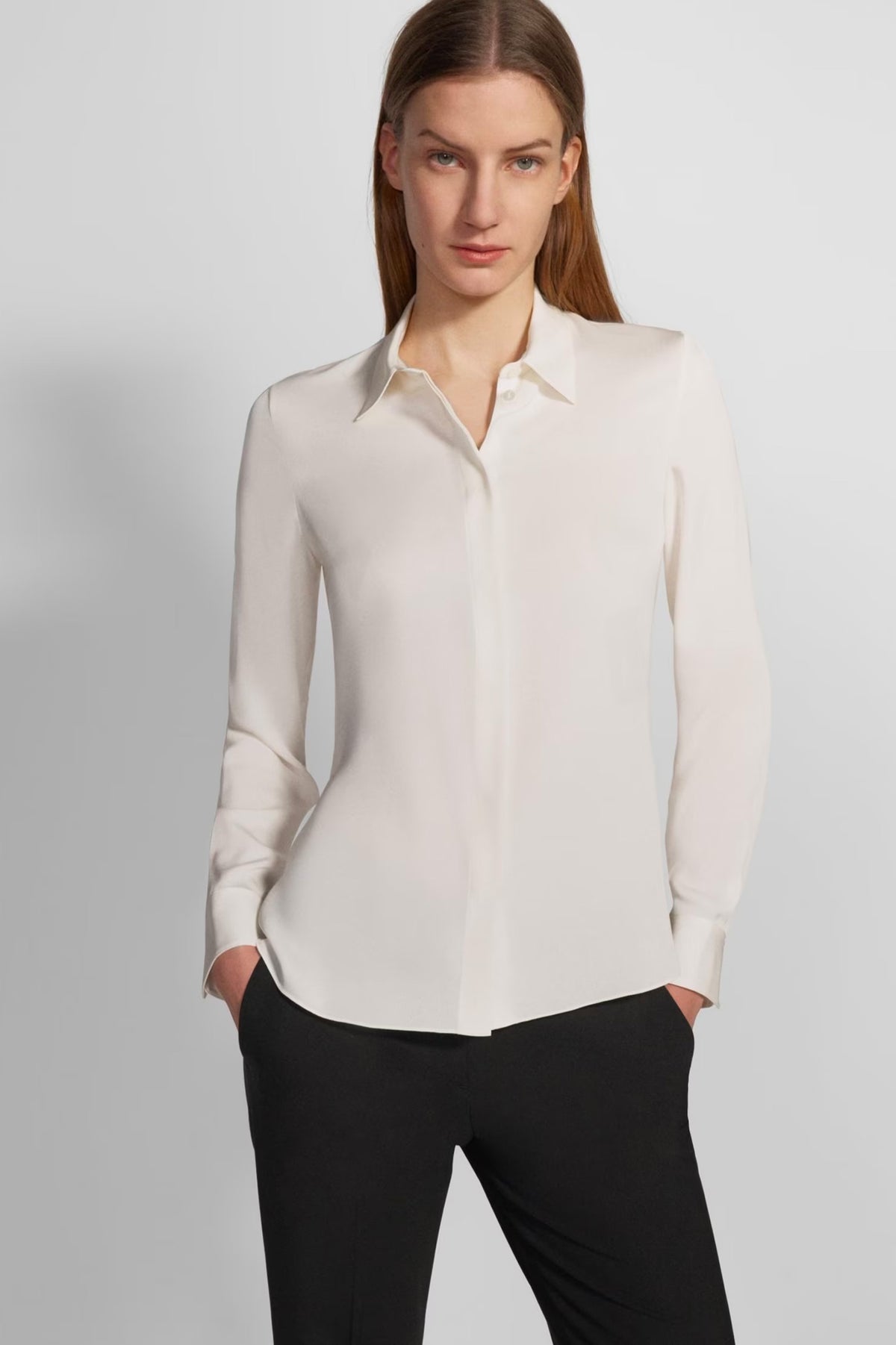 Fitted Silk Georgette Shirt in Ivory
