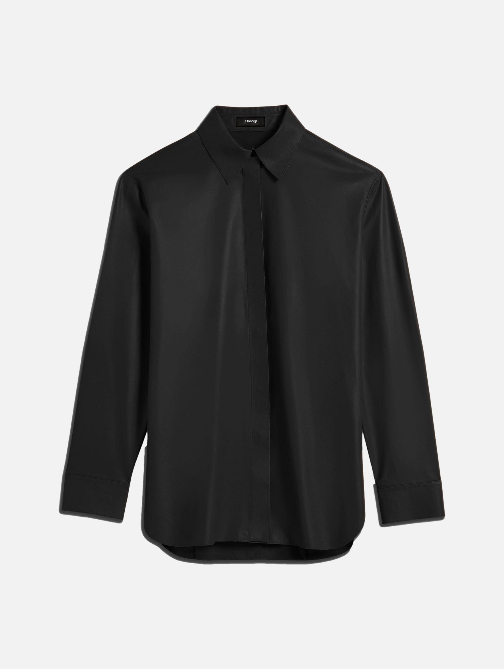 Classic Menswear Leather Shirt in Black