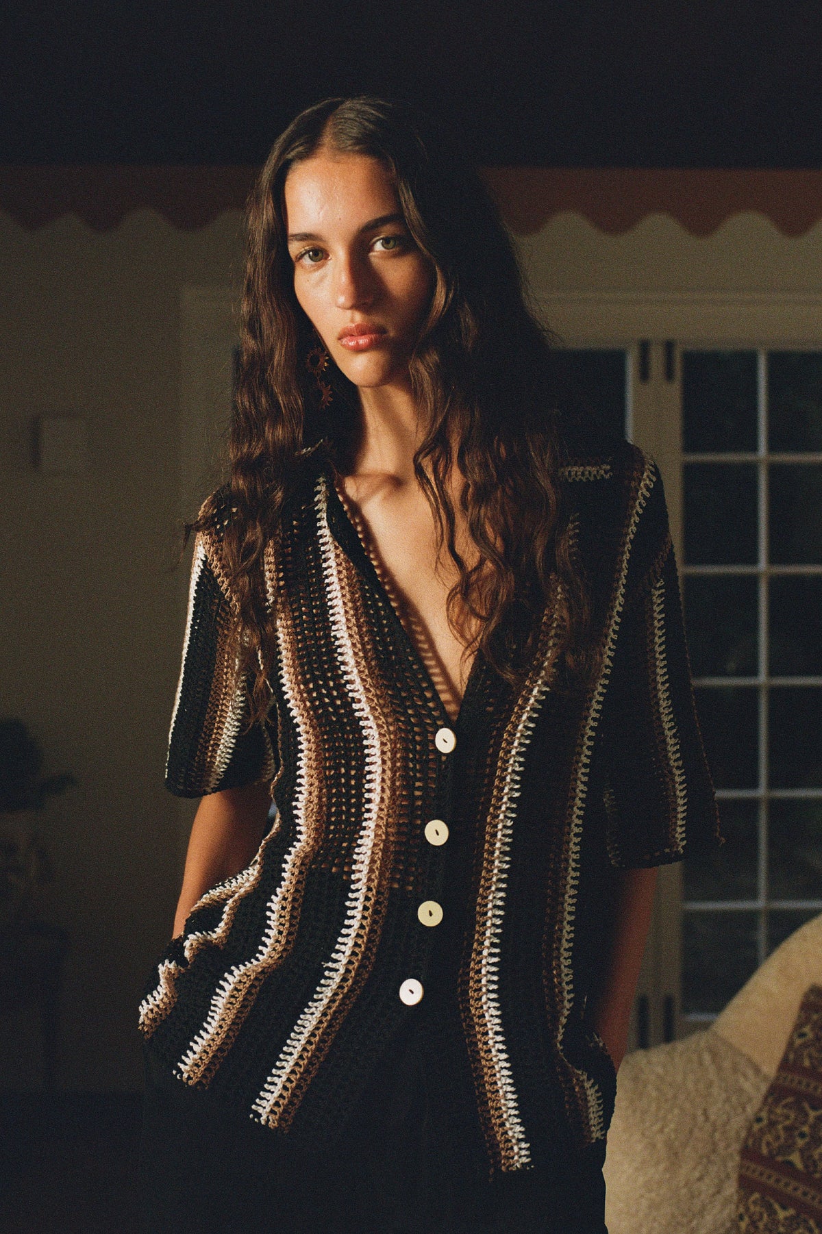 Colby Cotton Crochet Shirt in Stripe