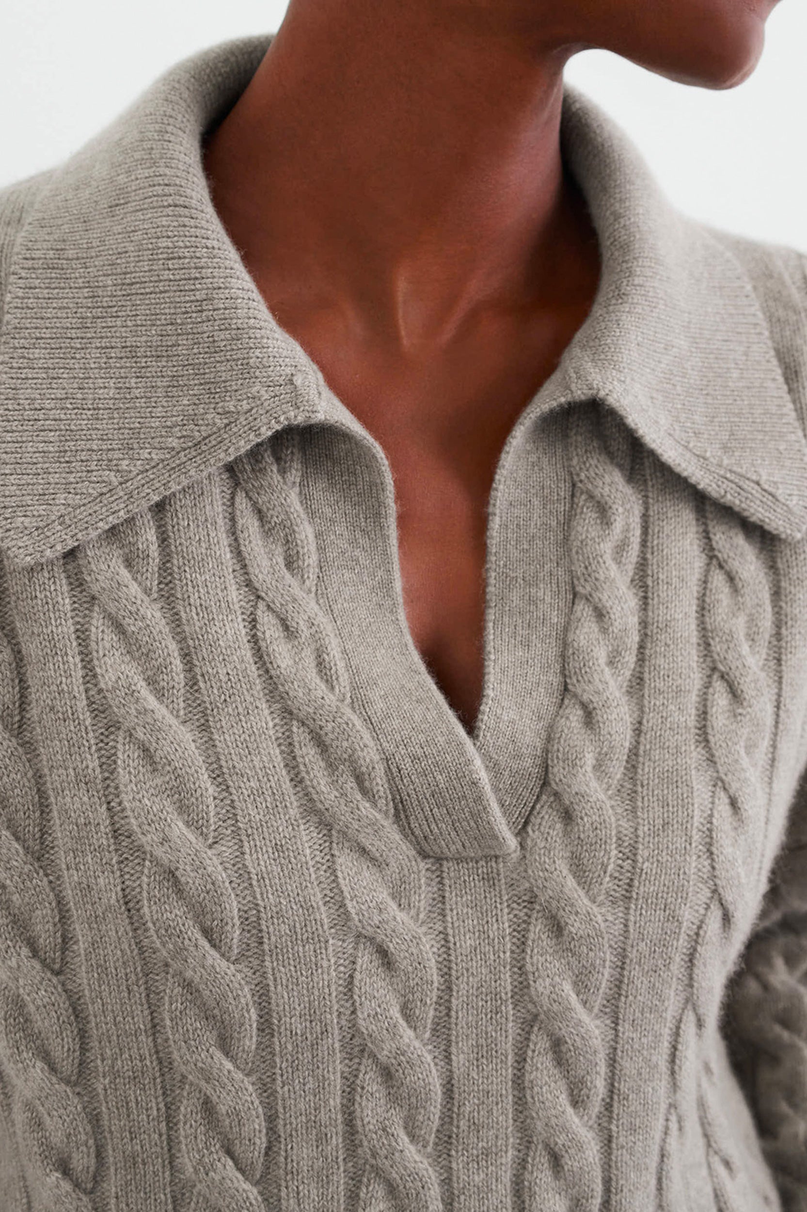 Collar Cable Cashmere Knit in Greige