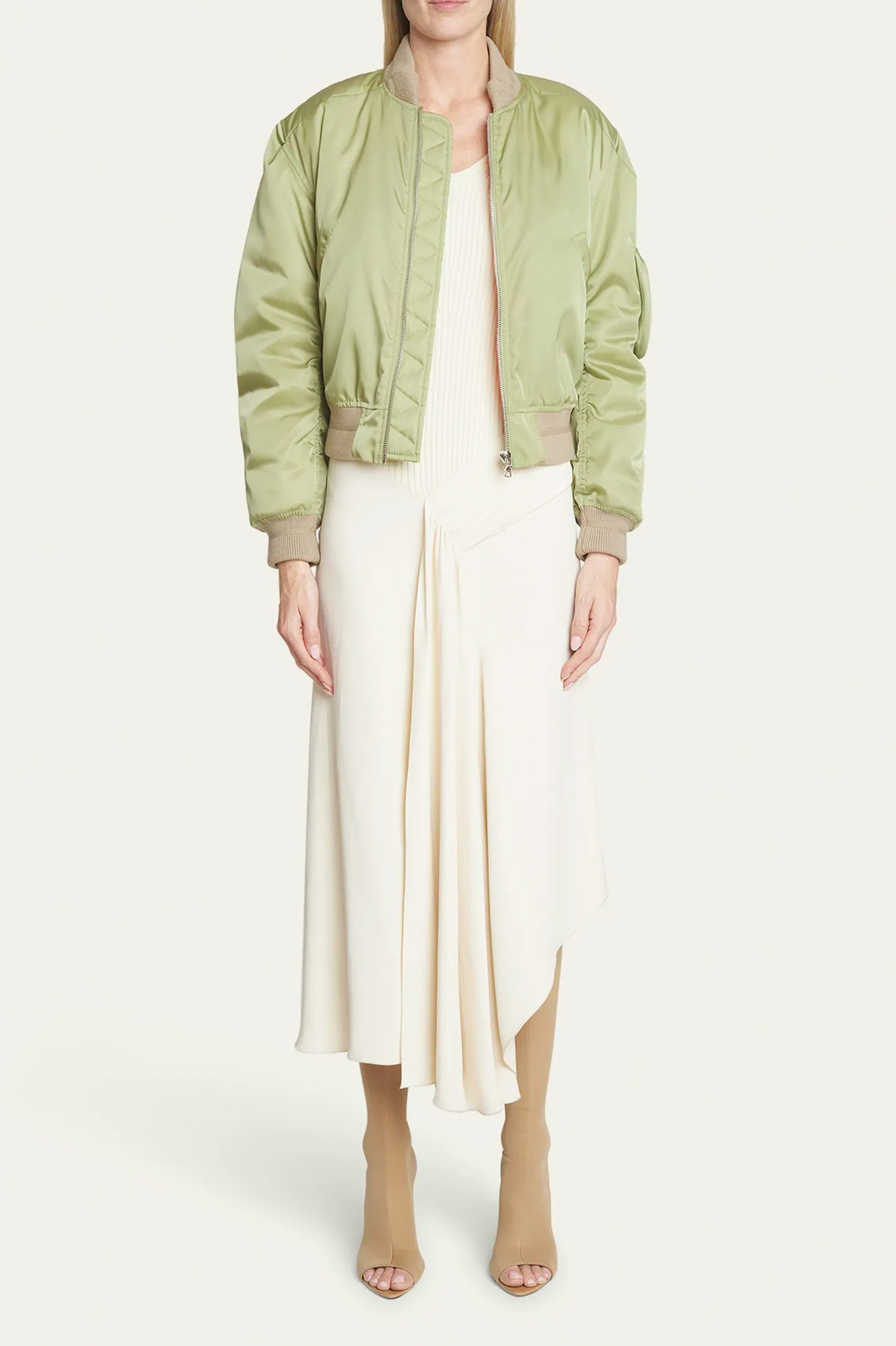 Cropped Bomber Jacket in Avacado