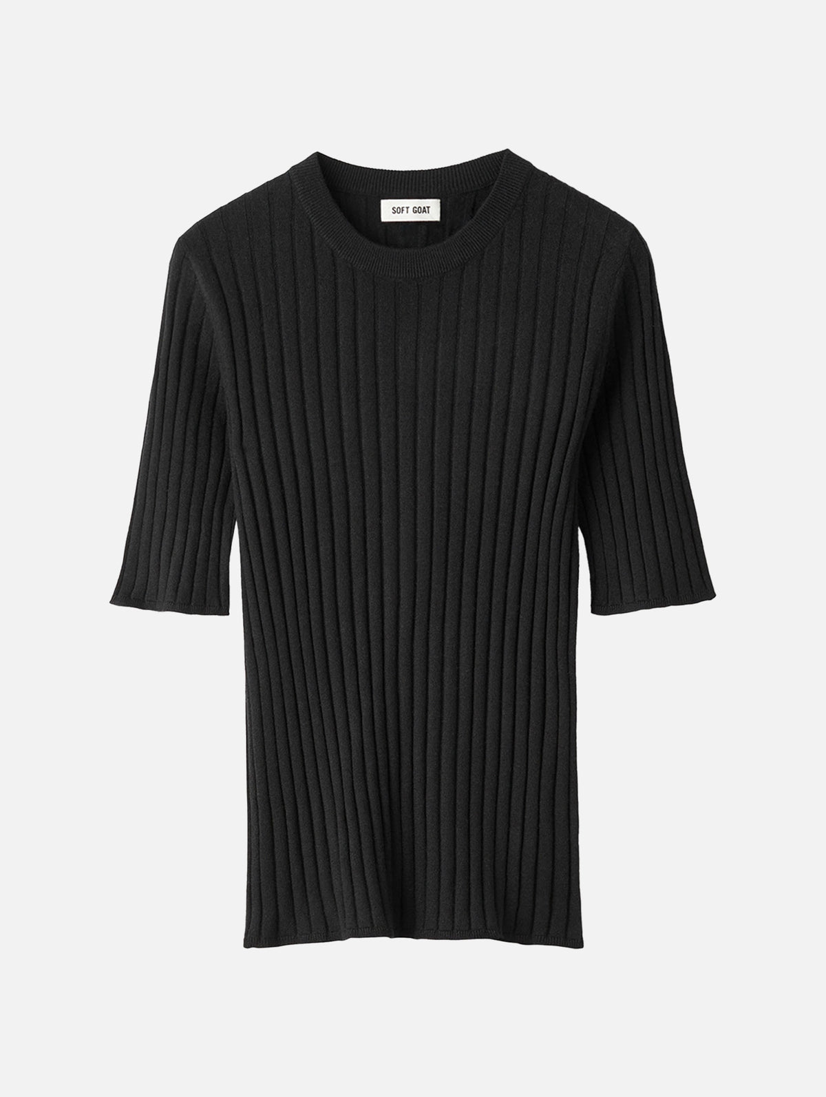 Fine Knit Rib T-Shirt in Black