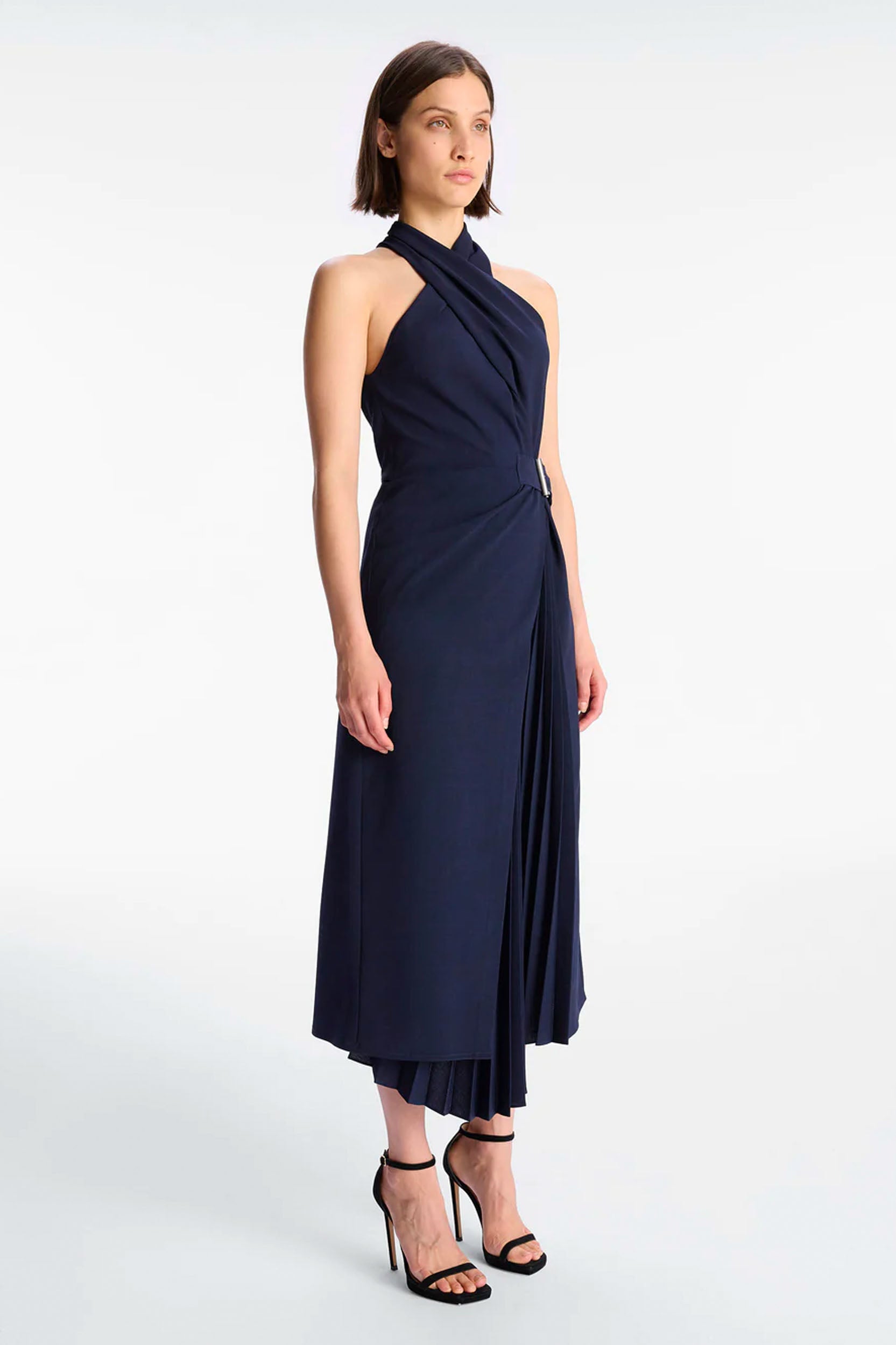 Fiona Pleated Midi Dress in Evening Blue