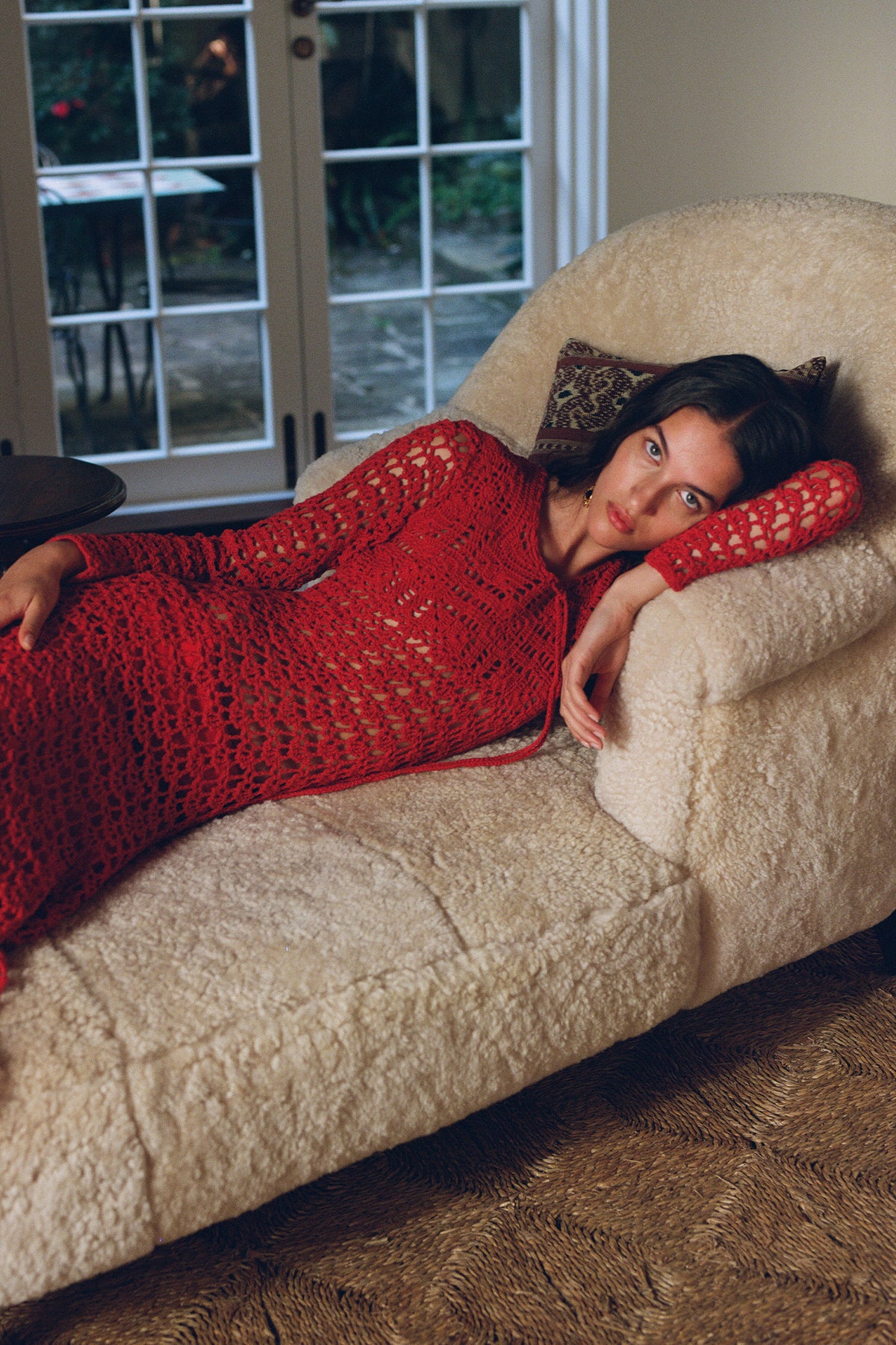 Grace Cotton Crochet Dress in Red