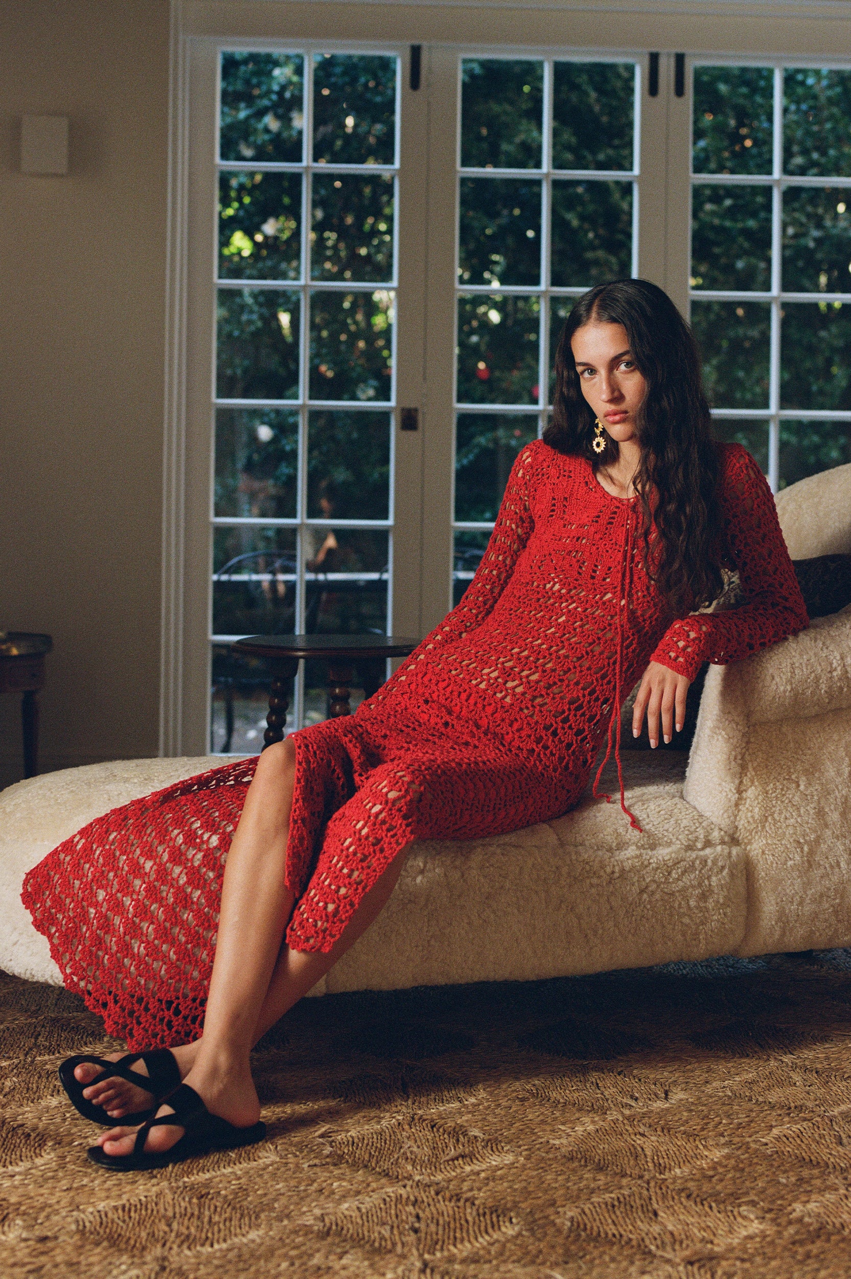 Grace Cotton Crochet Dress in Red