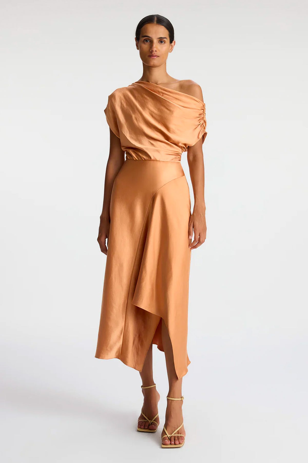 Jasmine Satin Midi Dress in Sandstone