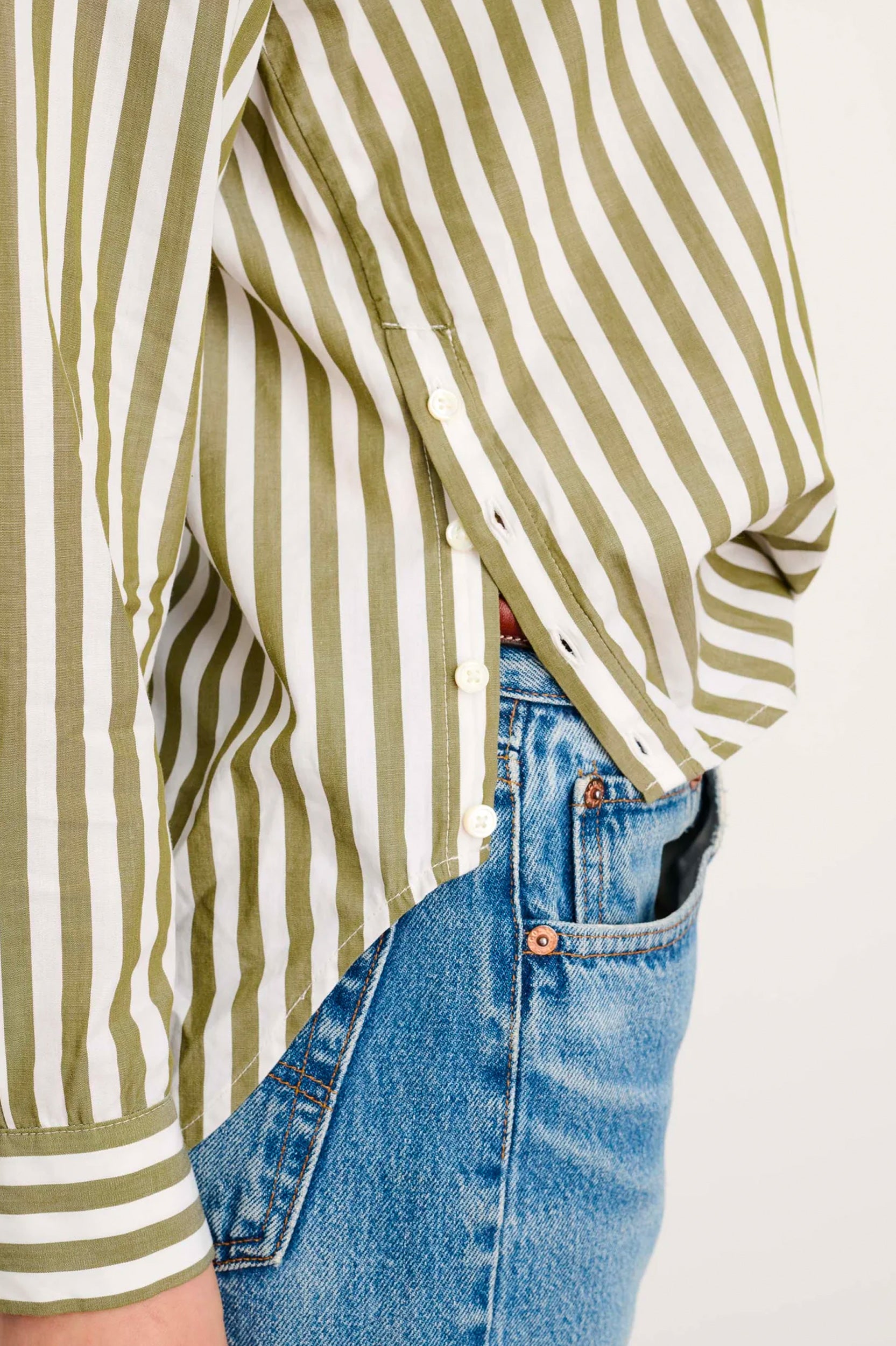 Jo Cotton Shirt in Olive Stripe
