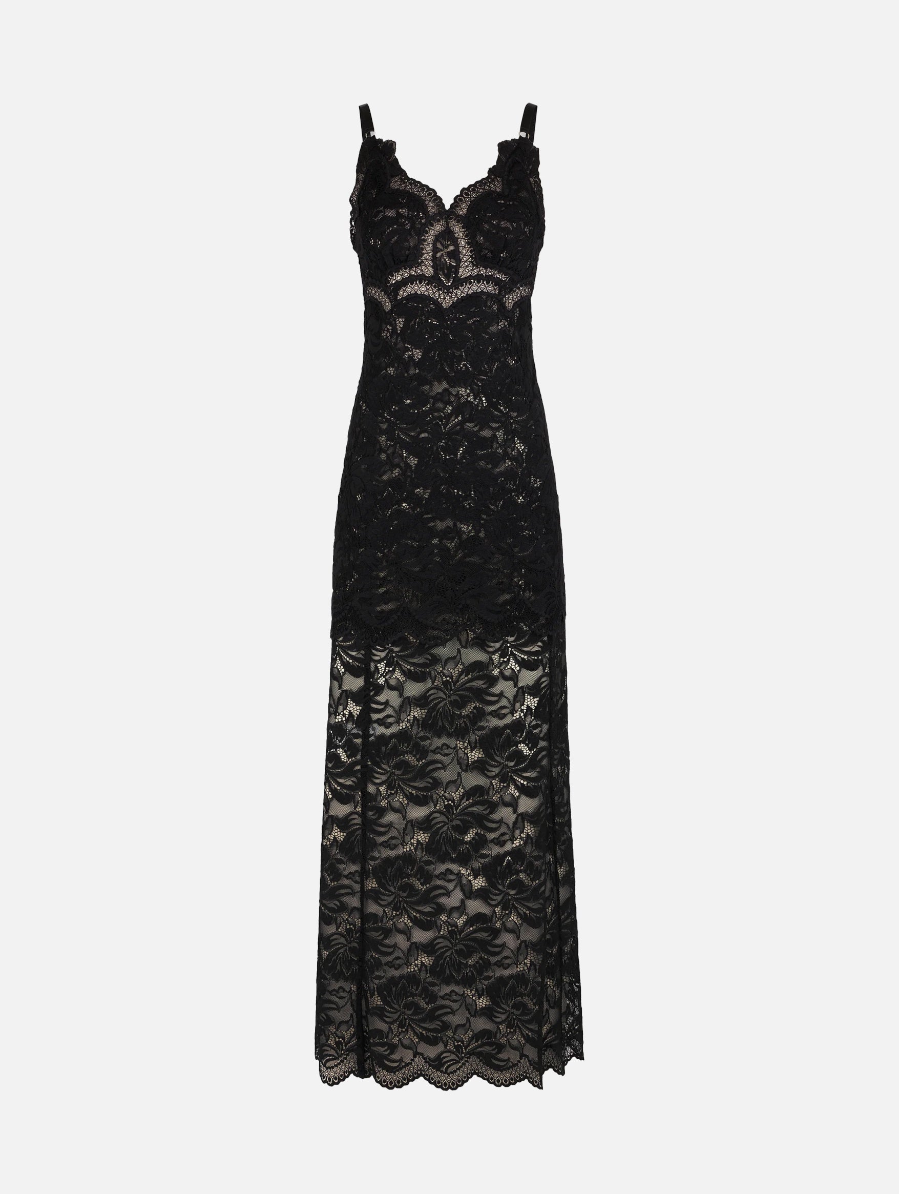 Black lace panel long dress main image 1
