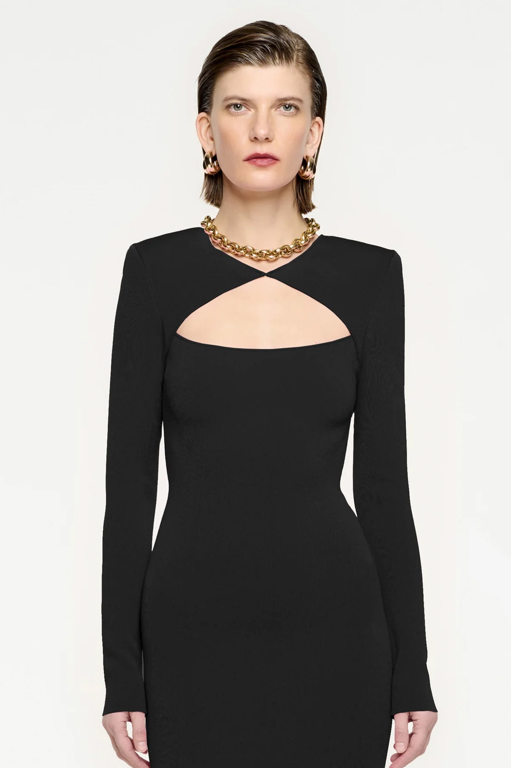 Long Sleeve Knit Midi Dress in Black