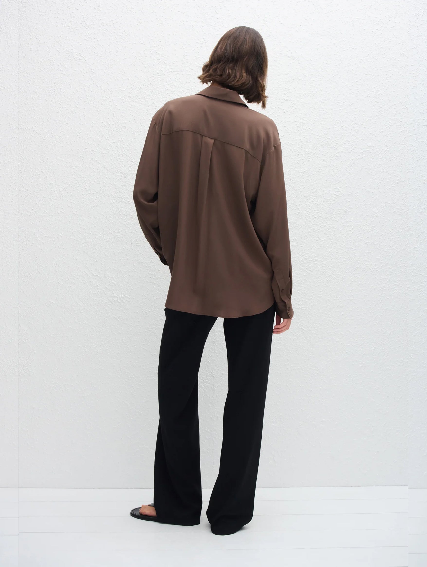 Long Sleeve Silk Shirt in Truffle