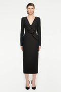 Roland Mouret Long Sleeve Wool Silk Midi Dress in Black