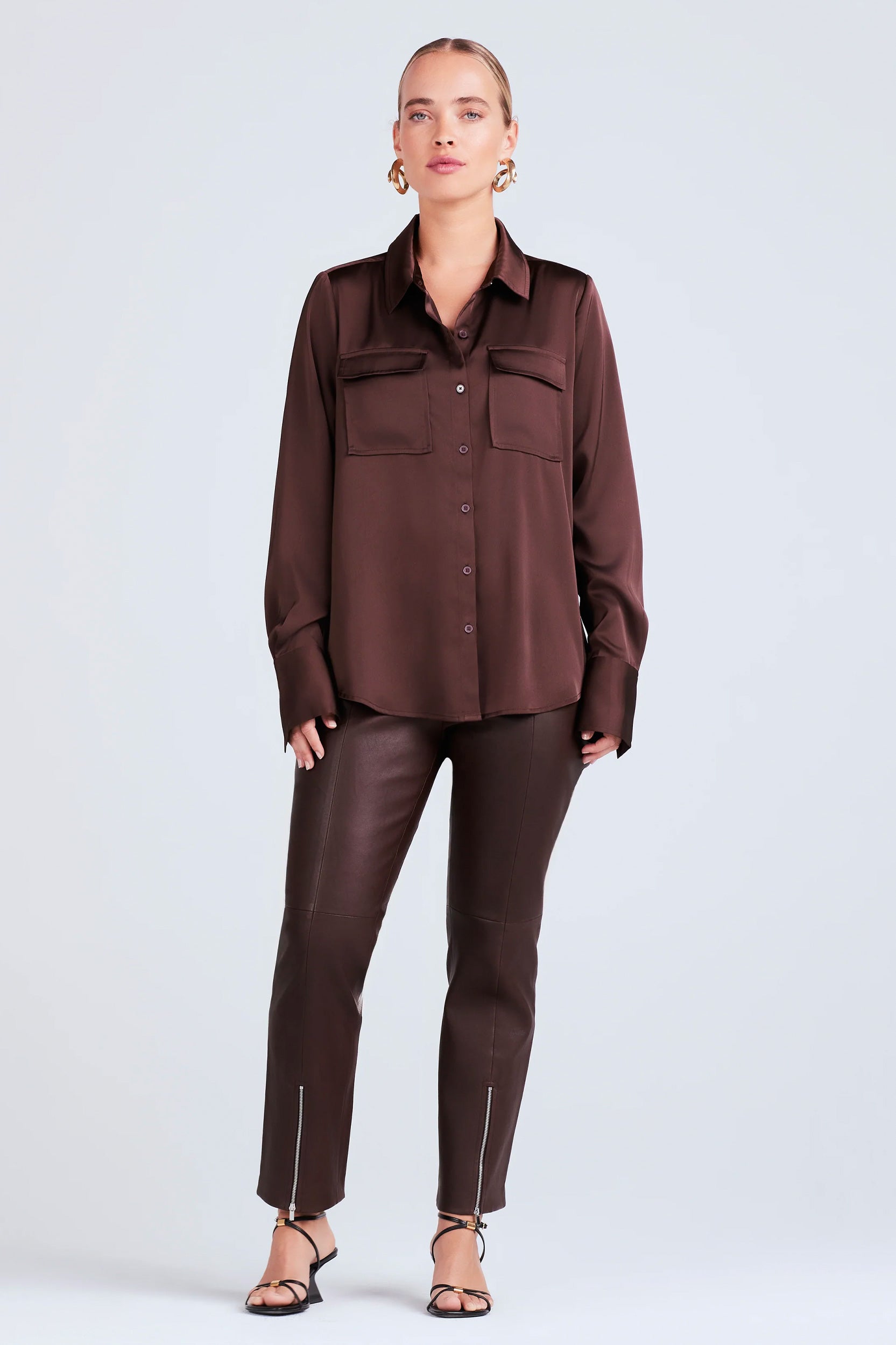 Lorena Button Down Blouse in Chocolate