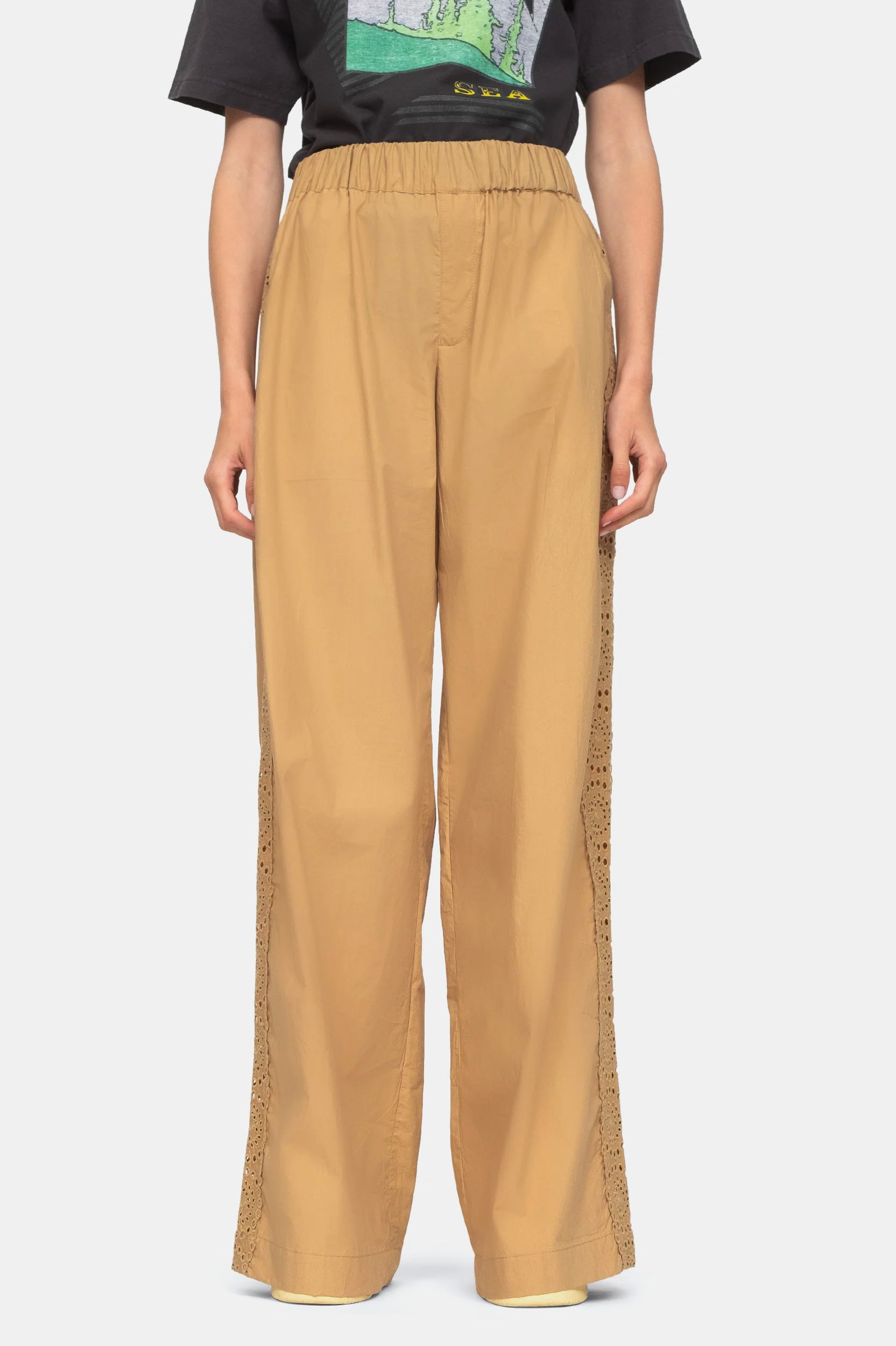 Maeve Eyelet Trim Pants in Chino