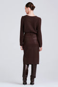 Derek Lam 10 Crosby Mia Leather Front Slit Pencil Skirt in Chocolate