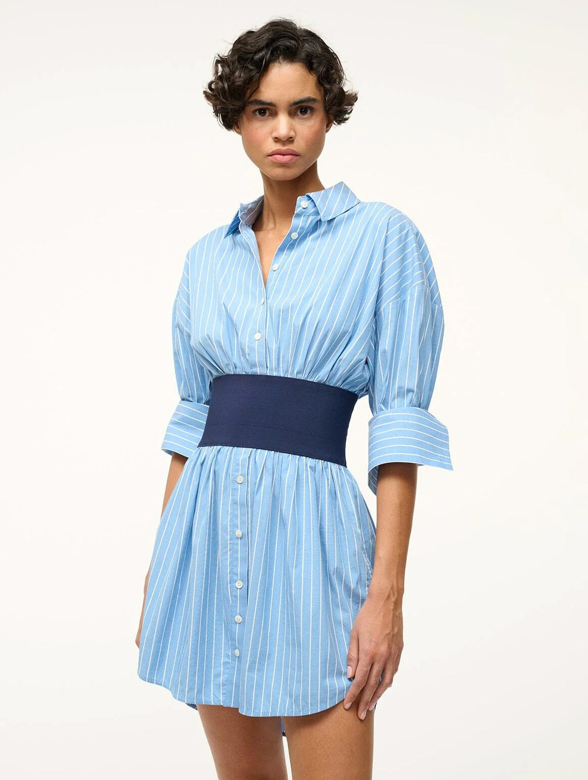 Michelle Dress in Azure Pinstripe