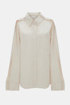 Victoria Beckham Oversized Pleat Detail Denim Shirt in Ecru
