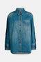 Victoria Beckham Oversized Pleat Detail Denim Shirt in Vintage Wash