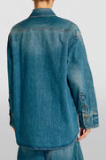 Victoria Beckham Oversized Pleat Detail Denim Shirt in Vintage Wash
