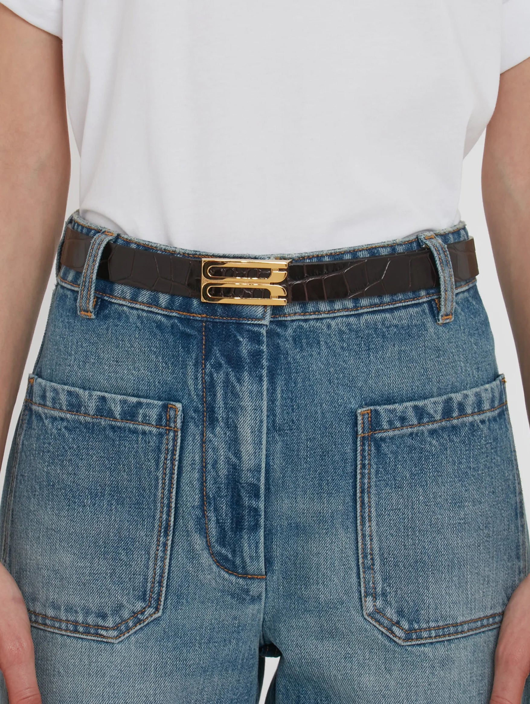 Regular Frame Croc-Effect Leather Belt in Espresso