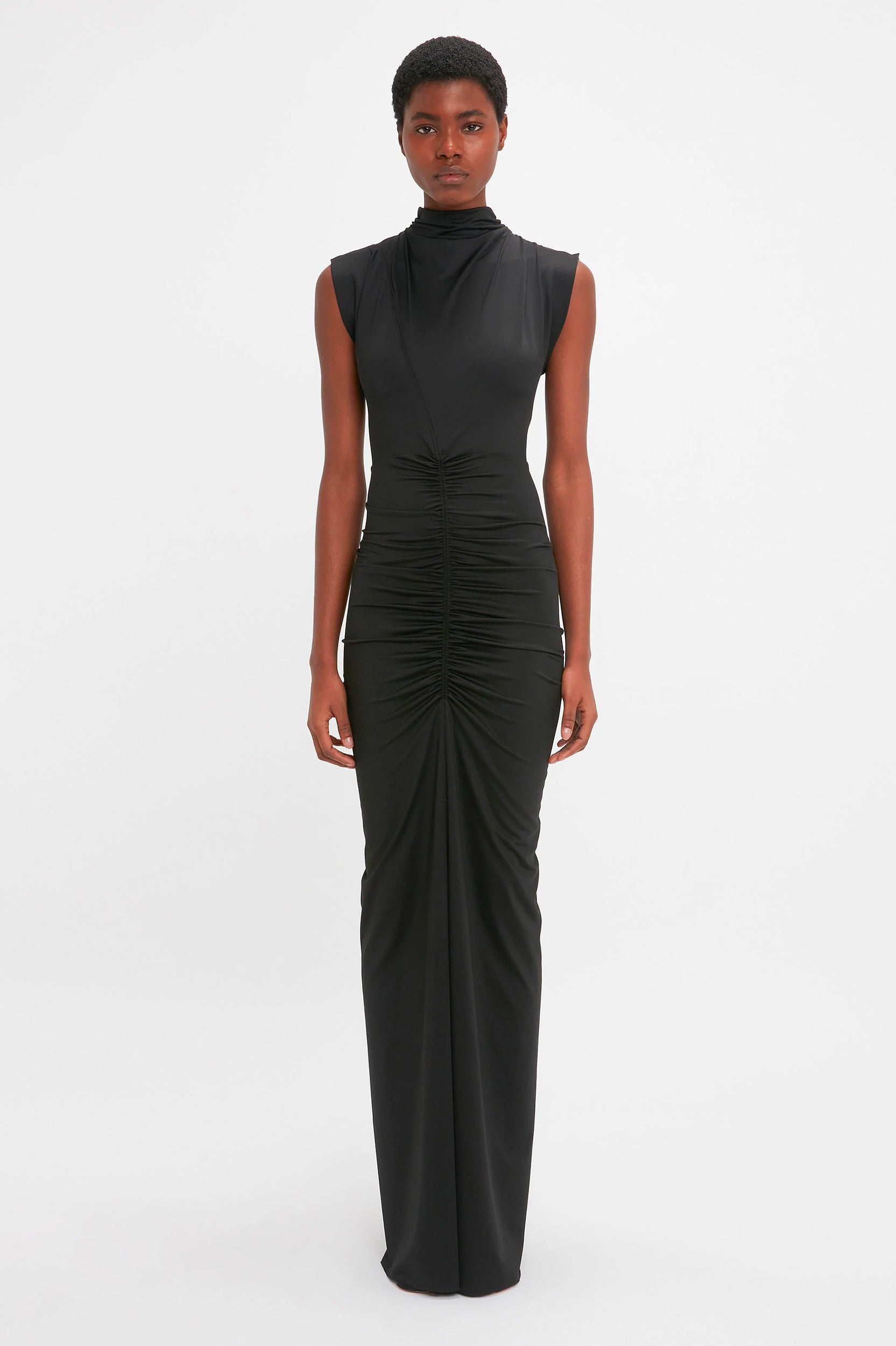 Ruched Jersey Gown in Black