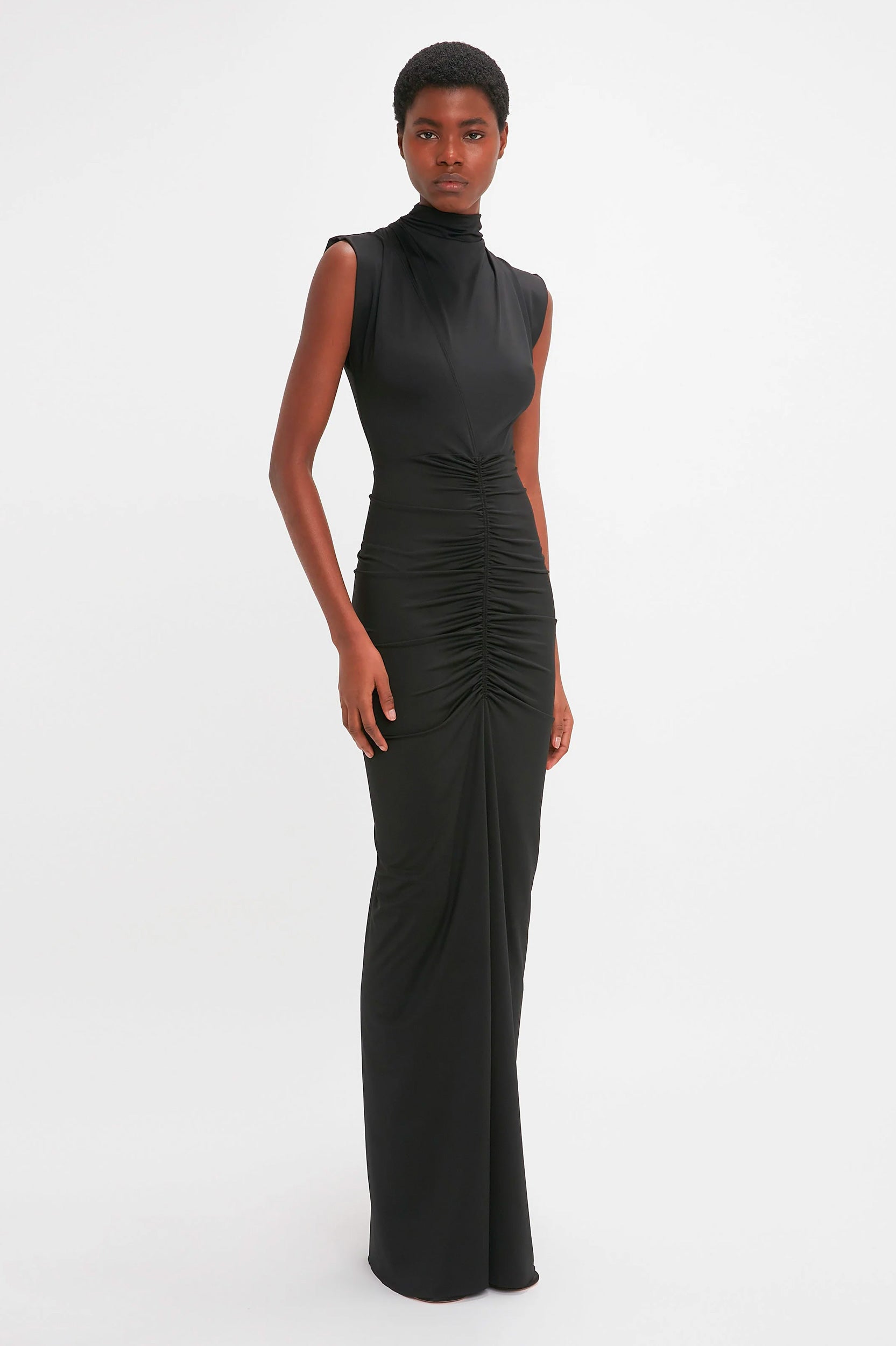 Ruched Jersey Gown in Black