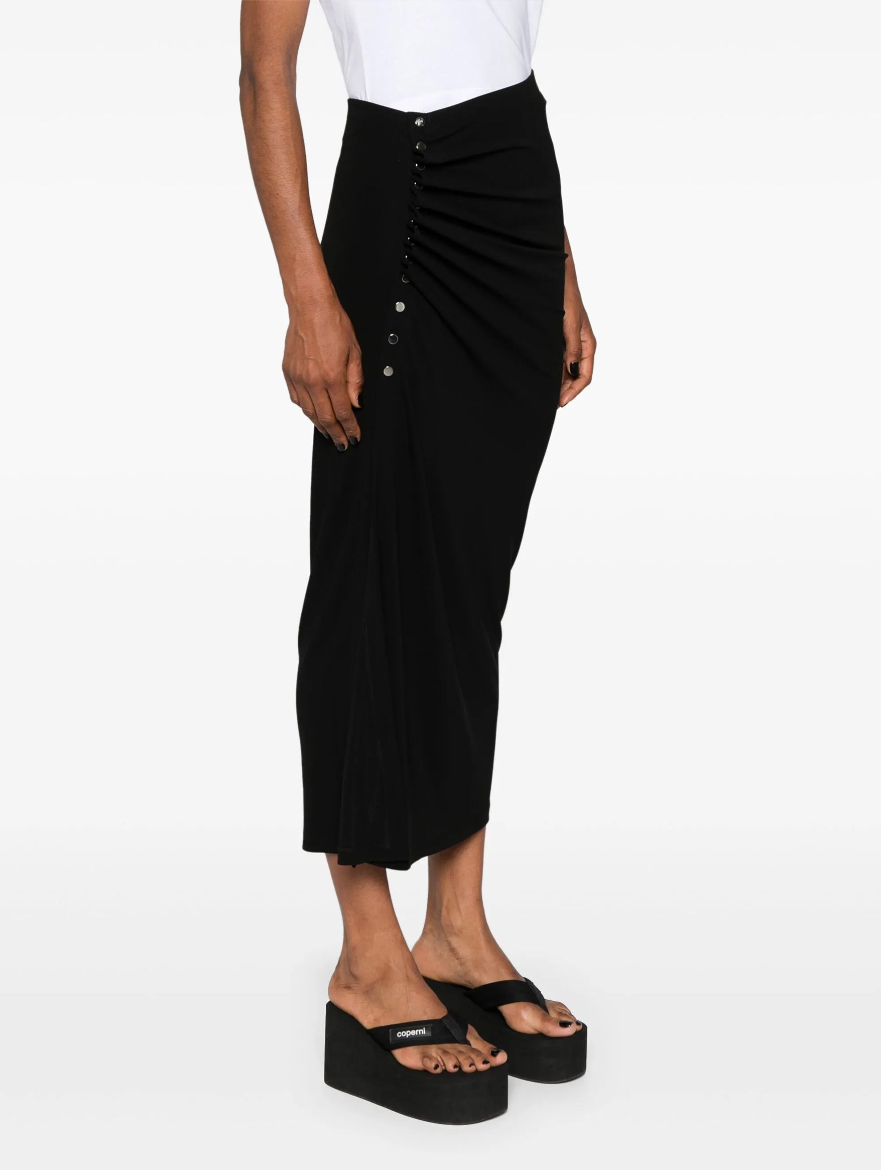 Ruched Midi Skirt in Black