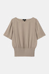 Theory Ribbed Waist Silk Top in Taupe
