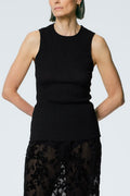 Tibi Sage Crinkle Lyocell Fitted Tank in Black