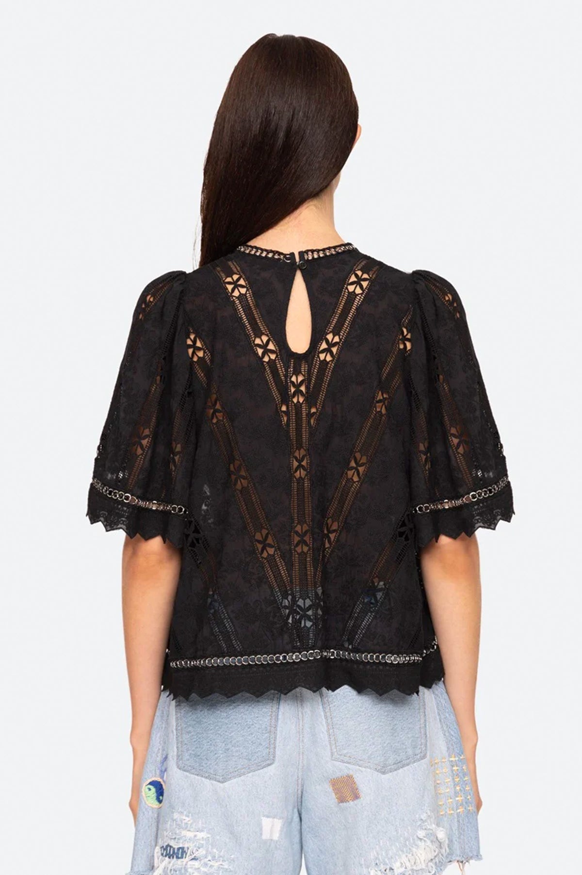 Sharika Embroidered Lace Top in Black
