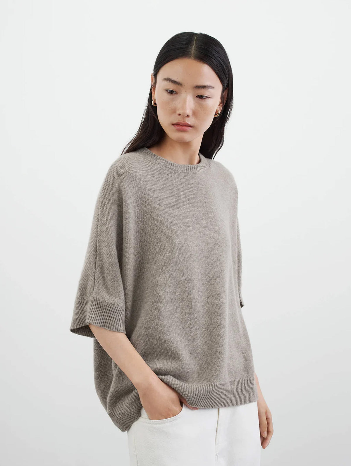 Short Sleeve Cashmere Top in Greige