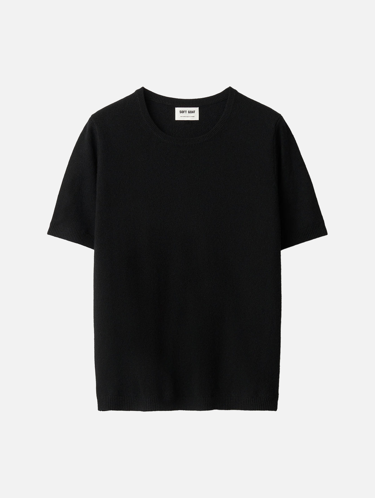 Short Sleeve O-Neck Cashmere Tee in Black