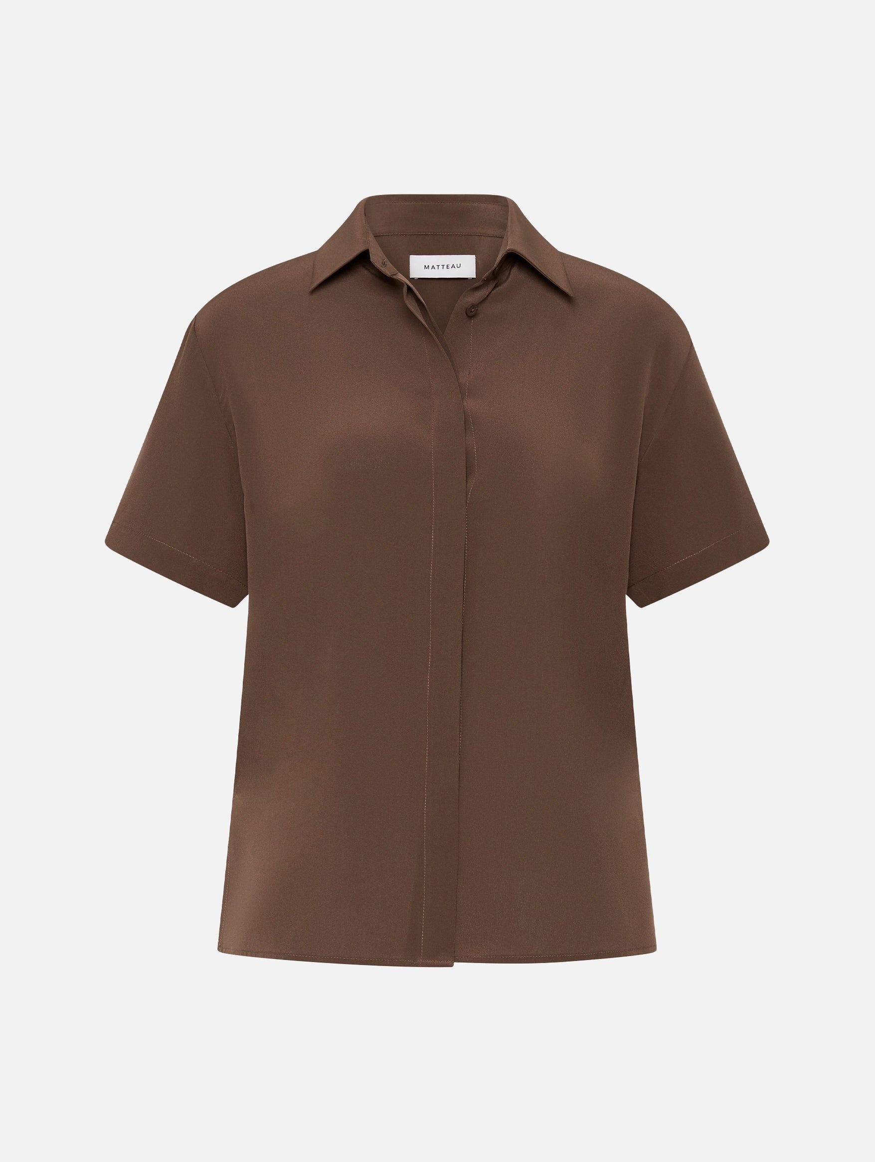 Short Sleeve Silk Shirt in Truffle