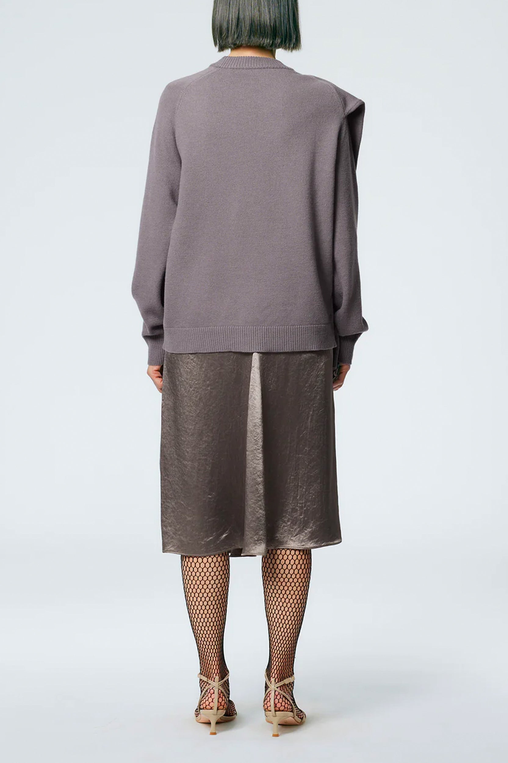 Sion Satin Godet Midi Skirt in Slate Grey