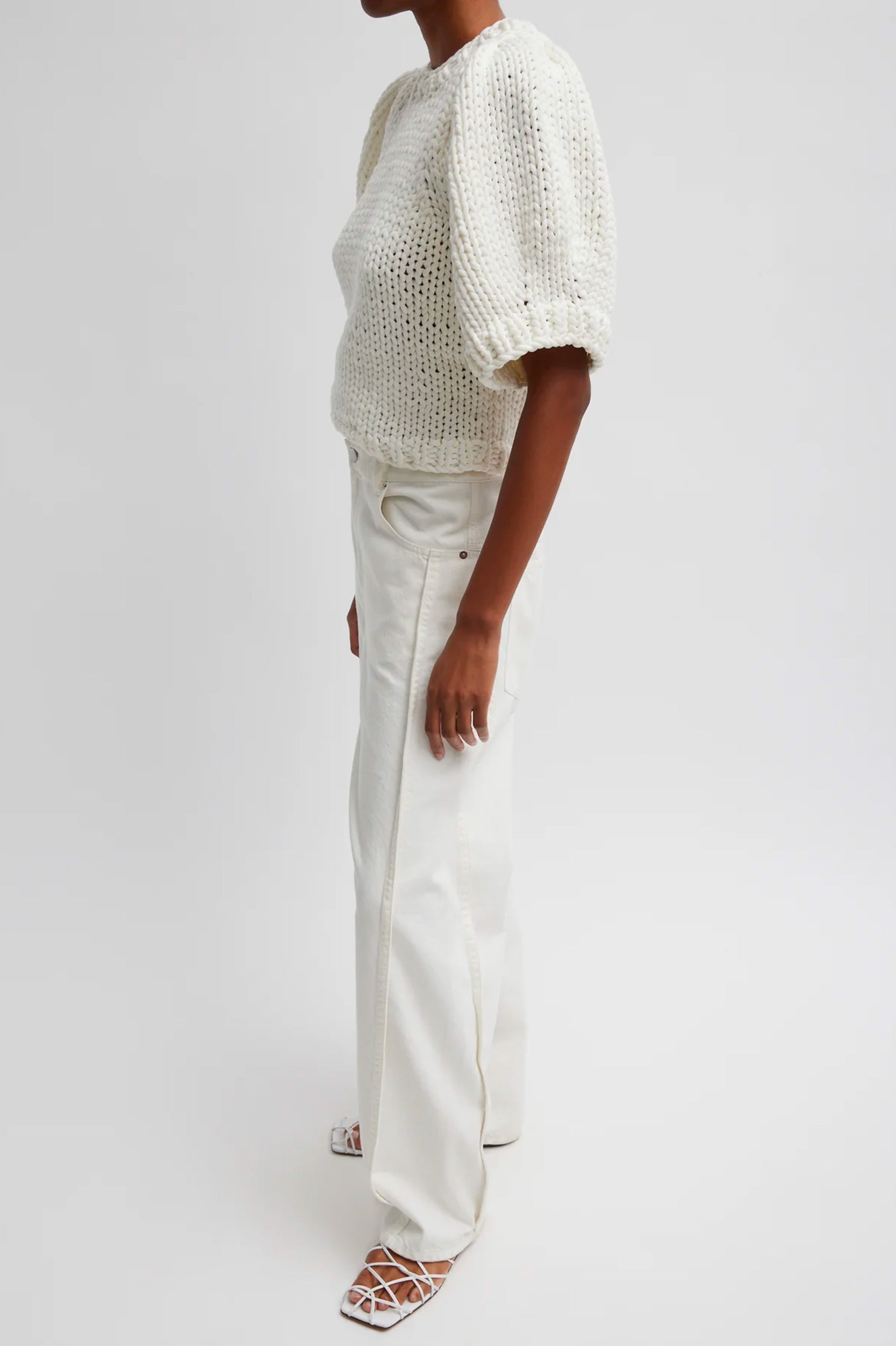 Spring Denim Tuck Jean in White - Short