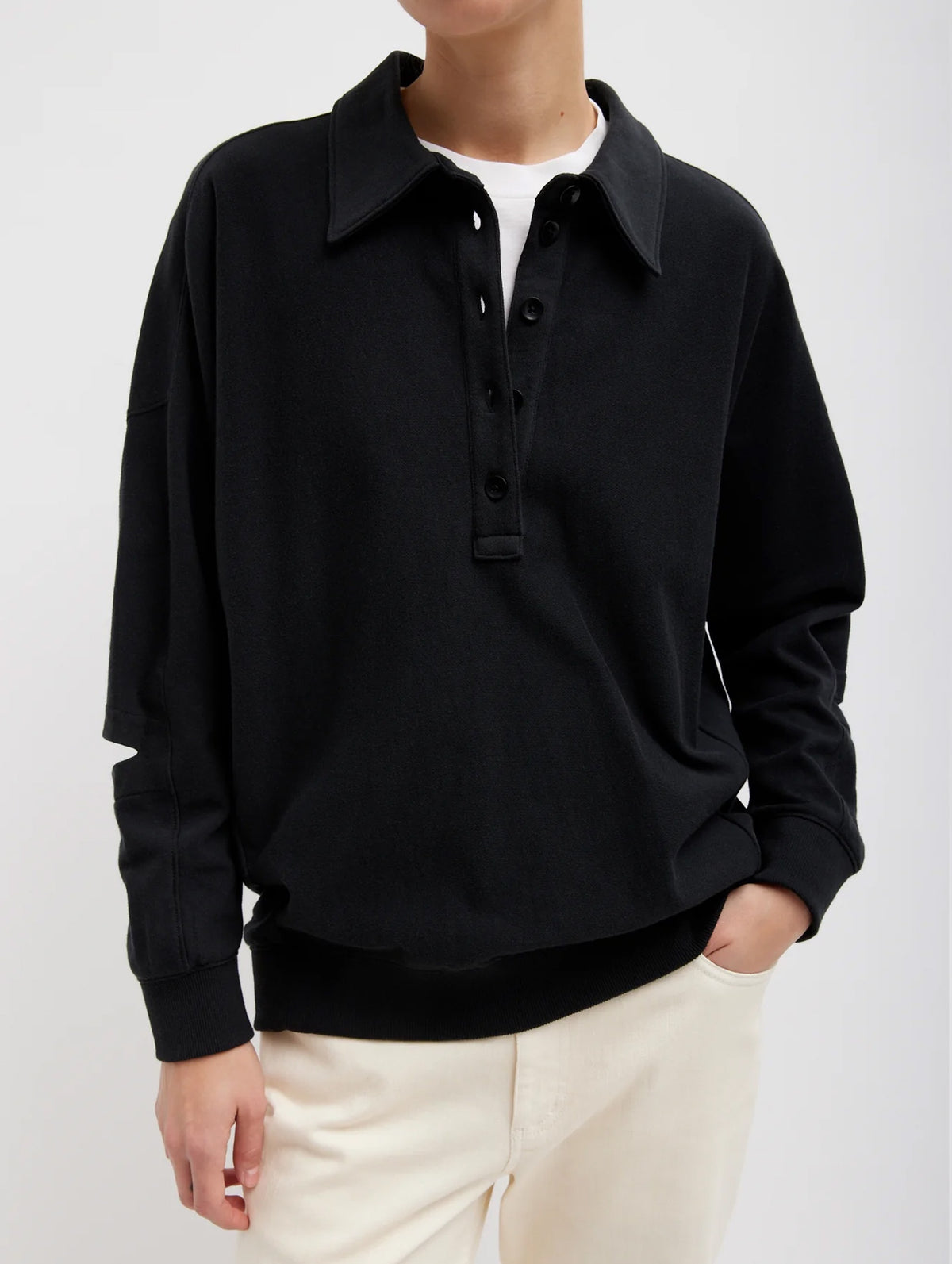 Summer Sweatshirting Polo Collar Sweatshirt in Black