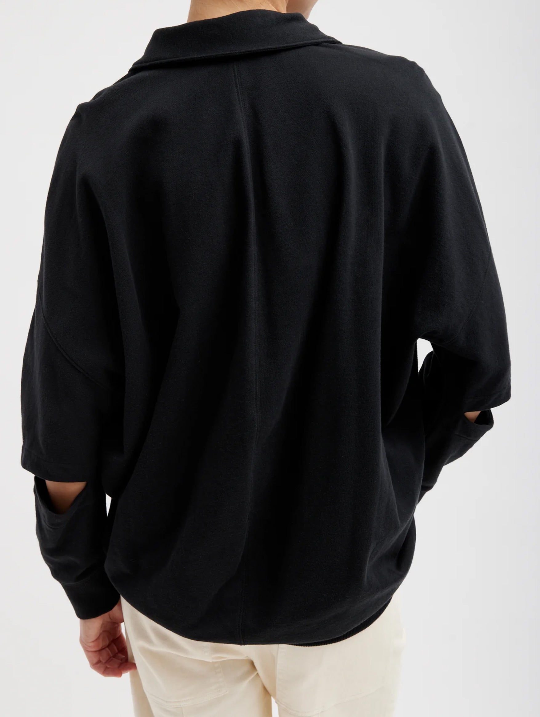 Summer Sweatshirting Polo Collar Sweatshirt in Black