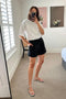 Rebe Drawstring Trouser Shorts in Taffeta Black